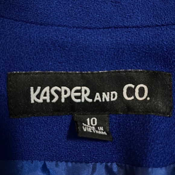 VINTAGE KASPER and CO Size 10 Longline Blazer 1-Button WOOL Vivid BlueV-neck - Picture 8 of 11